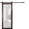 Sturdy Barn Door Frosted Tempered Glass | Planum 2102 Ginger Ash with Frosted Glass | 6.6FT Black Rail Hangers Heavy Hardware Set | Modern Solid Panel Interior Doors Chocolate Ash