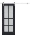 Sturdy Barn Door Frosted Glass | Veregio 7412 Matte Grey | 6.6FT Rail Hangers Heavy Hardware Set | Solid Panel Interior Doors-42" x 84" Antracite
