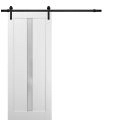 Sliding Barn Door with Hardware | Quadro 4112 White Silk with Frosted Glass | 6.6FT Rail Hangers Sturdy Set | Lite Wooden Solid Panel Interior Doors White