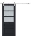Sturdy Barn Door | Veregio 7339 Matte Grey with Frosted Glass | 6.6FT Silver Rail Hangers Heavy Hardware Set | Solid Panel Interior Doors Antracite