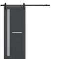 Sturdy Barn Door | Veregio 7288 White Silk with Frosted Glass | 6.6FT Rail Hangers Heavy Hardware Set | Solid Panel Interior Doors Antracite