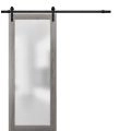 Sturdy Barn Door Frosted Tempered Glass | Planum 2102 Ginger Ash with Frosted Glass | 6.6FT Black Rail Hangers Heavy Hardware Set | Modern Solid Panel Interior Doors Ginger Ash