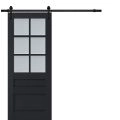Sturdy Barn Door | Veregio 7339 Antracite with Frosted Glass | 6.6FT Rail Hangers Heavy Hardware Set | Solid Panel Interior Doors Antracite