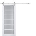 Sturdy Barn Door | Veregio 7602 Matte Grey with Frosted Glass | 6.6FT Silver Rail Hangers Heavy Hardware Set | Solid Panel Interior Doors White