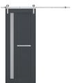 Sturdy Barn Door | Veregio 7288 Light Grey Oak with Frosted Glass | 6.6FT Silver Rail Hangers Heavy Hardware Set | Solid Panel Interior Doors Antracite