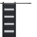Sturdy Barn Door Frosted Glass | Veregio 7455 Matte Grey | 6.6FT Rail Hangers Heavy Hardware Set | Solid Panel Interior Doors-28" x 84" Antracite