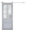 Sturdy Barn Door | Veregio 7339 Matte Grey with Frosted Glass | 6.6FT Silver Rail Hangers Heavy Hardware Set | Solid Panel Interior Doors Matte Grey