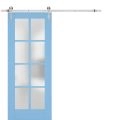 Sturdy Barn Door Frosted Glass | Veregio 7412 Matte Grey | 6.6FT Rail Hangers Heavy Hardware Set | Solid Panel Interior Doors-42" x 84" Aquamarine