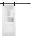 Sturdy Barn Door | Veregio 7339 Antracite with Frosted Glass | 6.6FT Rail Hangers Heavy Hardware Set | Solid Panel Interior Doors White