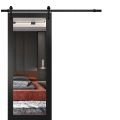 Sturdy Barn Door | Lucia 1299 Matte Black with Mirror | 6.6FT Rail Hangers Heavy Hardware Set | Solid Panel Interior Doors Black Matte