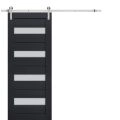 Sturdy Barn Door | Veregio 7455 White Silk with Frosted Glass | 6.6FT Silver Rail Hangers Heavy Hardware Set | Solid Panel Interior Doors Antracite