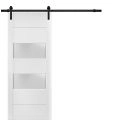 Sturdy Barn Door 2 lites | Lucia 4010 White Silk with Frosted Glass | 6.6FT Rail Hangers Heavy Hardware Set | Solid Panel Interior Doors White