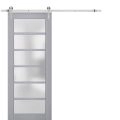 Sturdy Barn Door | Veregio 7602 Matte Grey with Frosted Glass | 6.6FT Silver Rail Hangers Heavy Hardware Set | Solid Panel Interior Doors Matte Grey