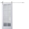 Sturdy Barn Door Frosted Glass | Veregio 7412 Matte Grey | 6.6FT Rail Hangers Heavy Hardware Set | Solid Panel Interior Doors-42" x 84" White