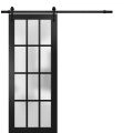 Sturdy Barn Door 12 Lites | Felicia 3312 | 6.6FT Rail Hangers Heavy Hardware Set | Solid Panel Interior Doors -36" x 80" Black Matte