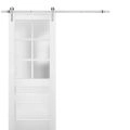 Sturdy Barn Door | Veregio 7339 Matte Grey with Frosted Glass | 6.6FT Silver Rail Hangers Heavy Hardware Set | Solid Panel Interior Doors White