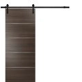Sliding Barn Door with Hardware | Planum 0020 Grey Oak | 6.6FT Rail Hangers Sturdy Set | Modern Solid Panel Interior Doors Chocolate Ash