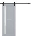 Sturdy Barn Door | Veregio 7288 White Silk with Frosted Glass | 6.6FT Rail Hangers Heavy Hardware Set | Solid Panel Interior Doors Matte Grey