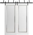 Barn Bypass Doors with 6.6ft Hardware | Planum 0888 Painted White with Frosted Glass | Sturdy Heavy Duty Rails Kit Steel Set | Double Sliding Door-64" x 96" (2* 32x96) Painted White