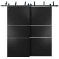Sliding Closet Barn Bypass Doors with Hardware | Planum 0110 Matte Black and Aluminum Strips | Sturdy 6.6ft Rails Hardware Set | Modern Wood Solid Bedroom Wardrobe Doors Black Matte