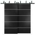 Sliding Closet Barn Bypass Doors with Hardware | Planum 0210 Matte Black and Aluminum Strips | Sturdy 6.6ft Rails Hardware Set | Modern Wood Solid Bedroom Wardrobe Doors Black Matte