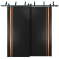 Sliding Closet Barn Bypass Doors | Planum 1010 Chocolate Ash and Aluminum Strips | Sturdy Top Mount 6.6ft Rails Hardware Set | Wood Solid Bedroom Wardrobe Doors Black Matte