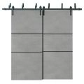 Sliding Closet Barn Bypass Doors | Planum 0014 White Silk and Aluminum Strips | Sturdy Top Mount 6.6ft Rails Hardware Set | Wood Solid Bedroom Wardrobe Doors Concrete