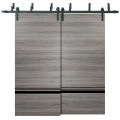 Sliding Closet Barn Bypass Doors | Planum 0012 White Silk and Aluminum Strips | Sturdy Top Mount 6.6ft Rails Hardware Set | Wood Solid Bedroom Wardrobe Doors Ginger Ash