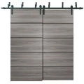 Barn Bypass Doors with 6.6ft Hardware | Planum 0015 Matte Grey and Aluminum Strips | Sturdy Heavy Duty Rails Kit Steel Set | Double Sliding Door-56" x 80" (2* 28x80) Ginger Ash