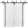 Barn Bypass Doors with 6.6ft Hardware | Planum 0016 Walnut and Aluminum Strips | Sturdy Heavy Duty Rails Kit Steel Set | Double Sliding Door-56" x 80" (2* 28x80) White