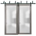 Sliding Closet Frosted Glass Barn Bypass Doors with Hardware | Planum 2102 Honey Ash | Sturdy 6.6ft Rails Hardware Set | Modern Wood Solid Bedroom Wardrobe Doors -36" x 84" (2* 18x84) Ginger Ash