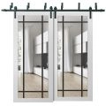 Sliding Closet Clear Glass Barn Bypass Doors | Lucia 2266 White Silk and Aluminum Strips | Sturdy 6.6ft Rails Hardware Set | Wood Solid Bedroom Wardrobe Doors -84" x 96" (2* 42x96) White