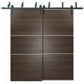 Sliding Closet Barn Bypass Doors with Hardware | Planum 0110 Matte Black and Aluminum Strips | Sturdy 6.6ft Rails Hardware Set | Modern Wood Solid Bedroom Wardrobe Doors Chocolate Ash
