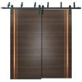 Sliding Closet Barn Bypass Doors | Planum 1010 Chocolate Ash and Aluminum Strips | Sturdy Top Mount 6.6ft Rails Hardware Set | Wood Solid Bedroom Wardrobe Doors Chocolate Ash