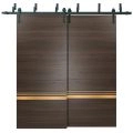 Sliding Closet Barn Bypass Doors with Hardware | Planum 2010 Matte Black and Aluminum Strips | Sturdy 6.6ft Rails Hardware Set | Modern Wood Solid Bedroom Wardrobe Doors Chocolate Ash