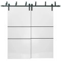 Sliding Closet Barn Bypass Doors | Planum 0014 White Silk and Aluminum Strips | Sturdy Top Mount 6.6ft Rails Hardware Set | Wood Solid Bedroom Wardrobe Doors White