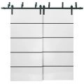 Barn Bypass Doors with 6.6ft Hardware | Planum 0015 Matte Grey and Aluminum Strips | Sturdy Heavy Duty Rails Kit Steel Set | Double Sliding Door-56" x 80" (2* 28x80) White