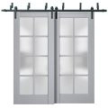 Sliding Closet Barn Bypass Doors | Veregio 7412 Antracite with Frosted Glass | Sturdy 6.6ft Rails Hardware Set | Wood Solid Bedroom Wardrobe Doors  Matte Grey