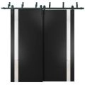 Sliding Closet Barn Bypass Doors | Planum 0040 White Silk with Black Glass | Sturdy 6.6ft Rails Hardware Set | Wood Solid Bedroom Wardrobe Doors  Black Matte