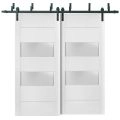 Sliding Closet 2 lites Barn Bypass Doors | Lucia 4010 White Silk with Frosted Glass | Sturdy 6.6ft Rails Hardware Set | Wood Solid Bedroom Wardrobe Doors  White