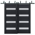 Sliding Closet Barn Bypass Doors | Veregio 7455 Antracite with Frosted Glass | Sturdy 6.6ft Rails Hardware Set | Wood Solid Bedroom Wardrobe Doors  Antracite