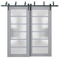 Sliding Closet Barn Bypass Doors with Frosted Glass | Veregio 7602 White Silk | Sturdy 6.6ft Rails Hardware Set | Wood Solid Bedroom Wardrobe Doors -60" x 80" (2* 30x80) Matte Grey