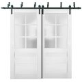 Sliding Closet Barn Bypass Doors with Frosted Glass | Veregio 7339 Matte Grey | Sturdy 6.6ft Rails Hardware Set | Wood Solid Bedroom Wardrobe Doors -72" x 80" (2* 36x80) White