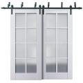 Sliding Closet Barn Bypass Doors | Veregio 7412 Antracite with Frosted Glass | Sturdy 6.6ft Rails Hardware Set | Wood Solid Bedroom Wardrobe Doors  White