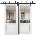 Sliding Closet Barn Bypass Doors | Lucia 1533 White Silk with Clear Glass | Sturdy 6.6ft Rails Hardware Set | Wood Solid Bedroom Wardrobe Doors  White