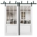 Sliding Closet Barn Bypass Doors | Felicia 3599 White Silk with Clear Glass | Sturdy 6.6ft Rails Hardware Set | Wood Solid Bedroom Wardrobe Doors  White