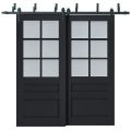 Sliding Closet Barn Bypass Doors with Frosted Glass | Veregio 7339 Matte Grey | Sturdy 6.6ft Rails Hardware Set | Wood Solid Bedroom Wardrobe Doors -72" x 80" (2* 36x80) Antracite
