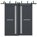 Sliding Closet Barn Bypass Doors with Frosted Glass | Veregio 7288 Light Grey Oak | Sturdy 6.6ft Rails Hardware Set | Wood Solid Bedroom Wardrobe Doors -56" x 96" (2* 28x96) Antracite