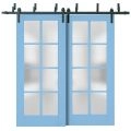 Sliding Closet Barn Bypass Doors | Veregio 7412 Antracite with Frosted Glass | Sturdy 6.6ft Rails Hardware Set | Wood Solid Bedroom Wardrobe Doors  Aquamarine