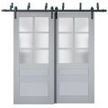 Sliding Closet Barn Bypass Doors with Frosted Glass | Veregio 7339 Matte Grey | Sturdy 6.6ft Rails Hardware Set | Wood Solid Bedroom Wardrobe Doors -72" x 80" (2* 36x80) Matte Grey